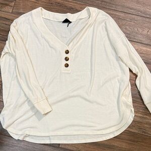 Urban Outfitters Ivory Buttoned Long Sleeve Fleece Tee
